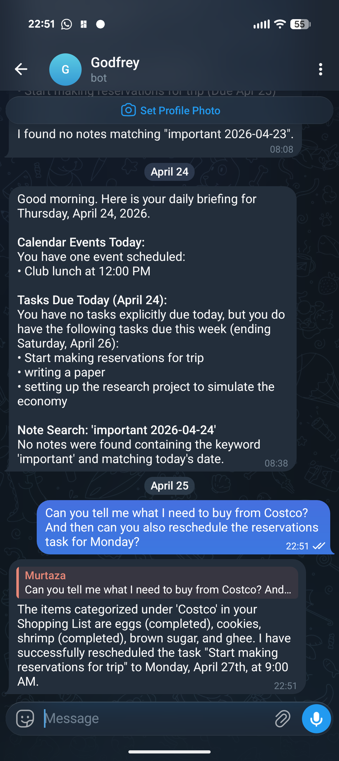 Morning message from AI assistant
